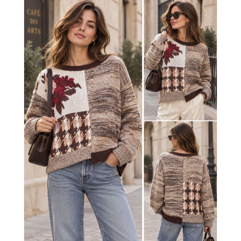 TWINSET Limited Edition Patchwork Knit Sweater Wool Blend Size S